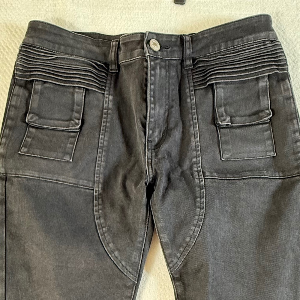 Serenede Fitted Denim Jeans Mens 34x31 Moto Ribbed Cargo Black